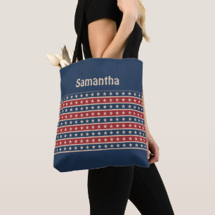 Bolsa Tote Monograma Patriótica Vermelha Azul Bege