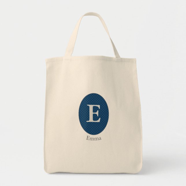 Bolsa Tote Monograma Personalizado Azul Elegante (Frente)