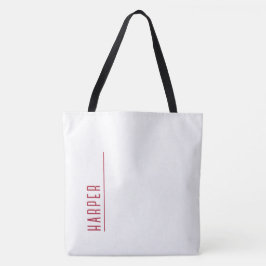 Bolsa Tote Monograma personalizado, branco de neve e vermelho