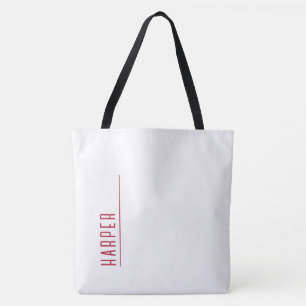 Bolsa Tote Monograma personalizado, branco de neve e vermelho