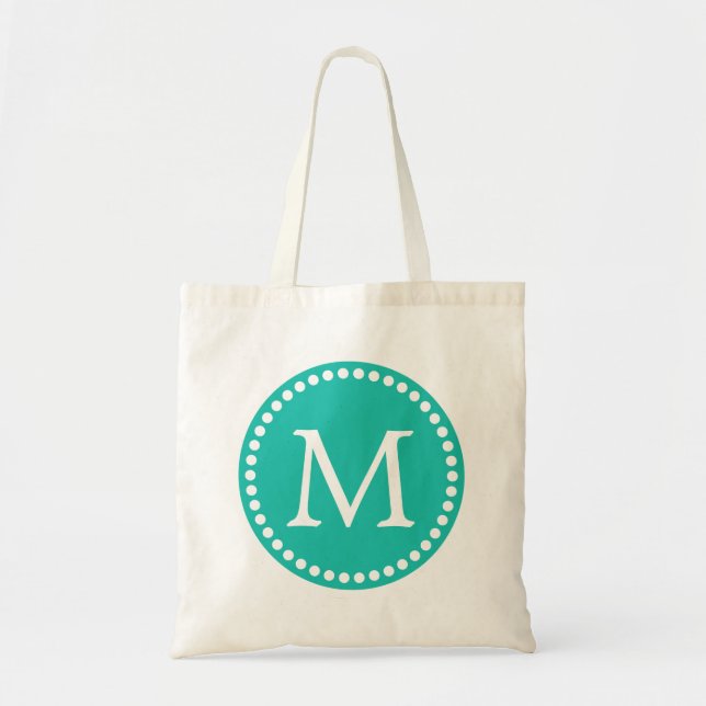 Bolsa Tote Monograma Personalizado Branco e Teal (Frente)