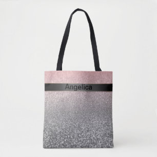 Bolsa Tote Monograma personalizado brilho brilho cor-de-rosa