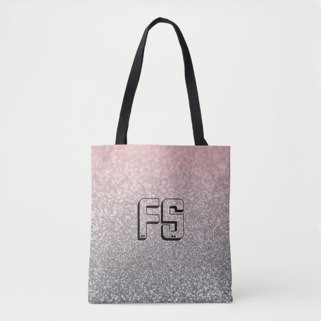 Bolsa Tote Monograma personalizado brilho cor-de-rosa (Frente)