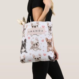 Bolsa Tote Monograma Personalizado Buldogue Francês Adorável