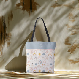 Bolsa Tote Monograma Personalizado com Arco-Íris Pastel e Mín