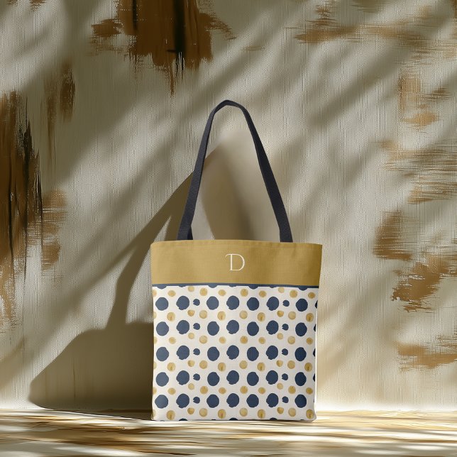 Bolsa Tote Monograma Personalizado com Bolinhas Azul Marinho  (Criador carregado)