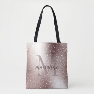 Bolsa Tote Monograma Personalizado com Brilho Prata Chic