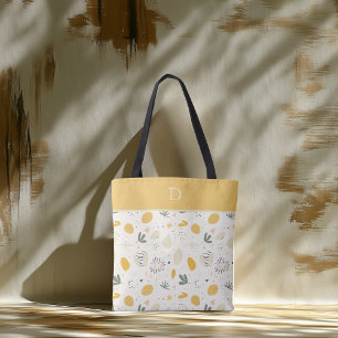 Bolsa Tote Monograma Personalizado com Padrão Botânico Abstra