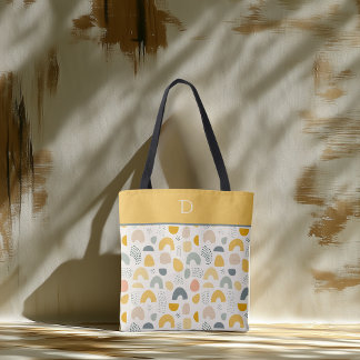 Bolsa Tote Monograma Personalizado com Padrão de Arco Abstrat