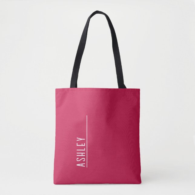 Bolsa Tote Monograma personalizado, cor-de-rosa cereja (Frente)