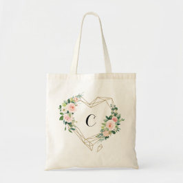 Bolsa Tote Monograma Personalizado de Blush Floral Geométrico