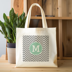 Bolsa Tote Monograma Personalizado de Chevrons Verdes de Carv