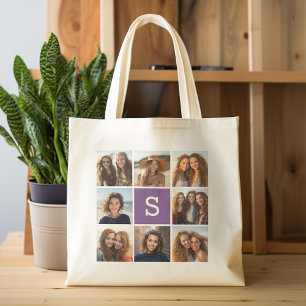 Bolsa Tote Monograma Personalizado de Colagem de Fotos Branca
