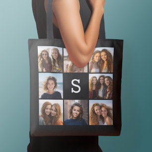Bolsa Tote Monograma Personalizado de Colagem de Fotos em Bra