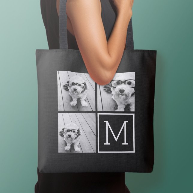 Bolsa Tote Monograma Personalizado de Colagem de Fotos em Pre (Personalized tote bag - add your name or other text)