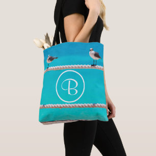 Bolsa Tote Monograma personalizado de foto oceânica de aves d