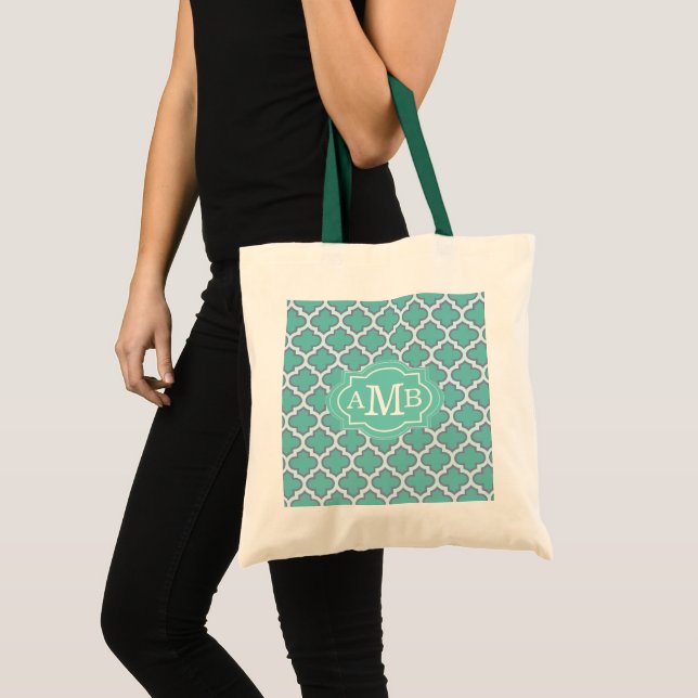 Bolsa Tote Monograma Personalizado de Padrão de Quatrefoil Te (Frente (produto))