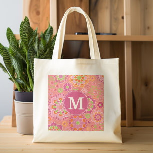 Bolsa Tote Monograma Personalizado de Padrão Floral Primavera