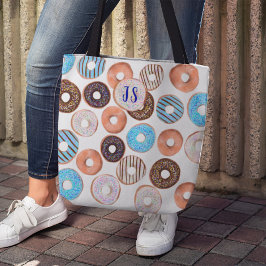Bolsa Tote Monograma Personalizado de Rosquinha Castanho Azul