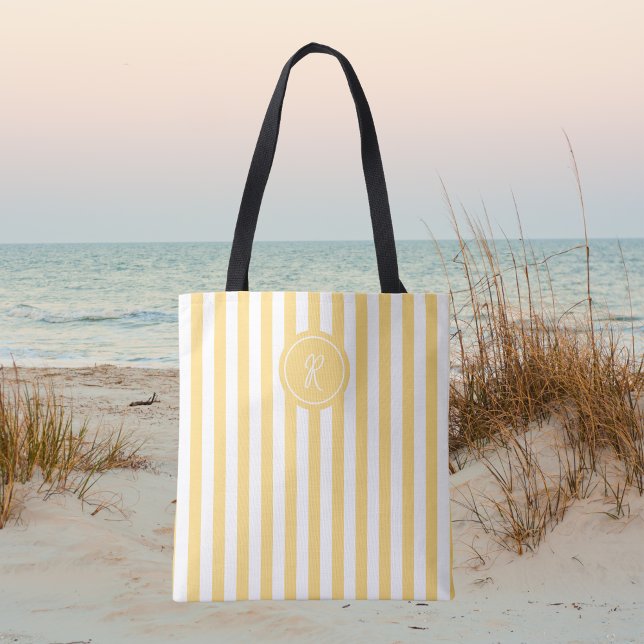 Bolsa Tote Monograma Personalizado de Stripe Francês Amarelo (Criador carregado)