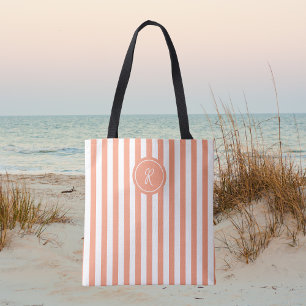 Bolsa Tote Monograma Personalizado de Stripe Francês de Coral