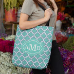 Bolsa Tote Monograma Personalizado do Padrão de Quatrefoil Te<br><div class="desc">Adicione seu monograma para fazer seu próprio produto exclusivo.</div>