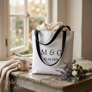 Bolsa Tote Monograma Personalizado e Data na Alça Personaliza