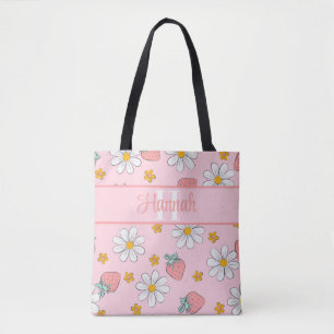 Bolsa Tote Monograma Personalizado Elegante Morango Daisy Ros