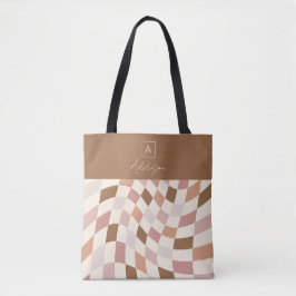 Bolsa Tote Monograma Personalizado Elegante Neutro Xadrez