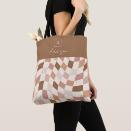 Bolsa Tote Monograma Personalizado Elegante Neutro Xadrez
