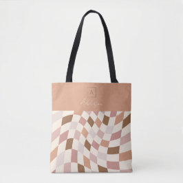 Bolsa Tote Monograma Personalizado Elegante Neutro Xadrez