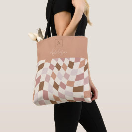 Bolsa Tote Monograma Personalizado Elegante Neutro Xadrez