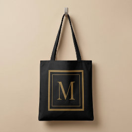 Bolsa Tote Monograma Personalizado em Moldura Preta e Dourada