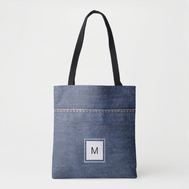 Bolsa Tote Monograma personalizado estilo da sarja de Nimes (Frente)