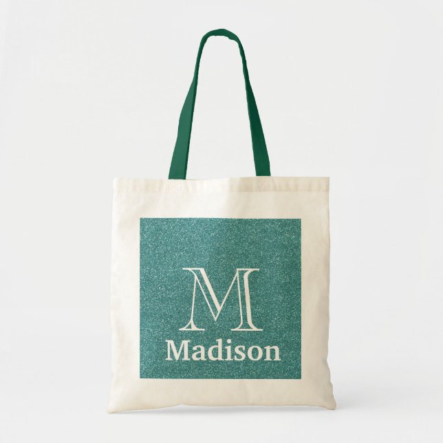 Bolsa Tote monograma personalizado falso com brilho Dourado (Frente)