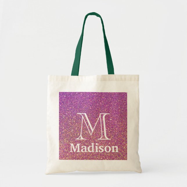 Bolsa Tote monograma personalizado falso com brilho Dourado (Frente)