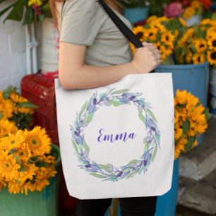 Bolsa Tote Monograma personalizado floral das flores roxas