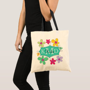 Bolsa Tote Monograma personalizado floral do quadro verde do
