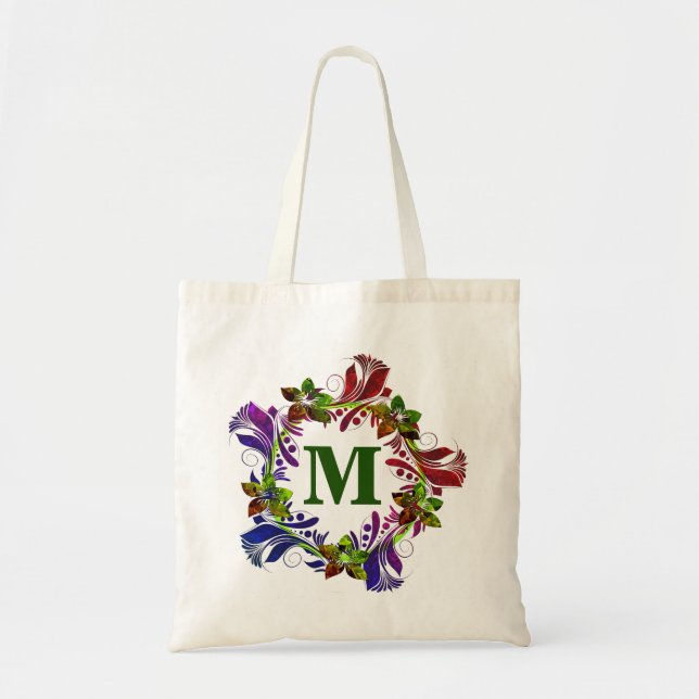 Bolsa Tote Monograma Personalizado Floral Moderno (Frente)