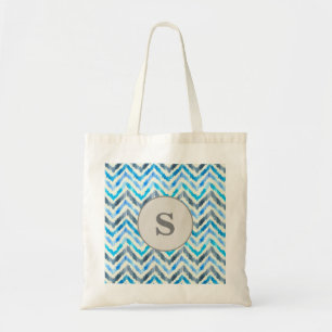 Bolsa Tote Monograma Personalizado Fofo Azul e Branco Chevron