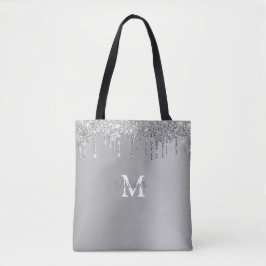 Bolsa Tote Monograma Personalizado Glitter Silver