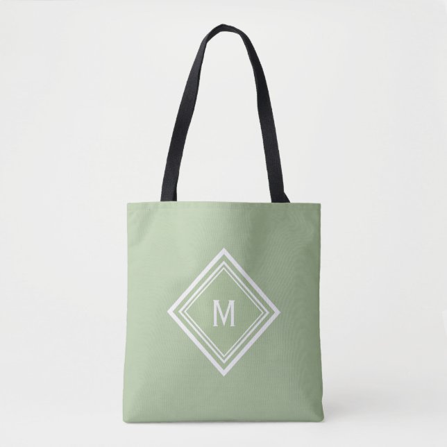 Bolsa Tote Monograma Personalizado Moderno e Elegante em Verd (Frente)