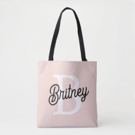 Bolsa Tote Monograma Personalizado Moderno e Nome em Rosa Pas