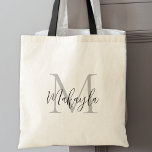 Bolsa Tote Monograma Personalizado na moda preto<br><div class="desc">Este saco de na moda apresenta um elegante monograma e nome na tipografia de scripts. É facilmente personalizável e fará um presente de excelente para familiares e amigos.</div>