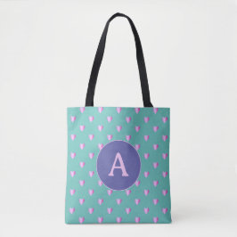 Bolsa Tote Monograma Personalizado Padrão Cardíaco Lilac e Te