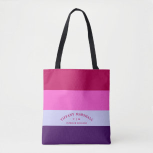 Bolsa Tote Monograma Personalizado Padrão de Stripes de Trend