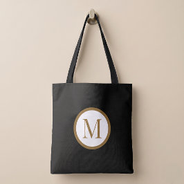Bolsa Tote Monograma Personalizado Preto e Dourado no Centro