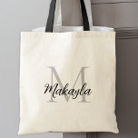 Bolsa Tote Monograma Personalizado Preto Elegante<br><div class="desc">Este saco de tote moderno e elegante apresenta um monograma na moda e nome na tipografia de scripts. É facilmente personalizável e fará um presente de excelente para familiares e amigos.</div>