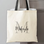 Bolsa Tote Monograma Personalizado Preto Elegante Moderno<br><div class="desc">Esta bolsa tote moderna e elegante apresenta um monograma elegante e nome em tipografia cursiva. É facilmente personalizável e fará um ótimo presente para sua comitiva de casamento,  madrinha de honra,  damas de honra,  mães do noivo e da noiva,  e a menina de flores irão apreciar este presente atencioso.</div>