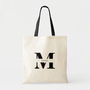 Bolsa Tote Monograma Personalizado Preto Moderno Simples Eleg